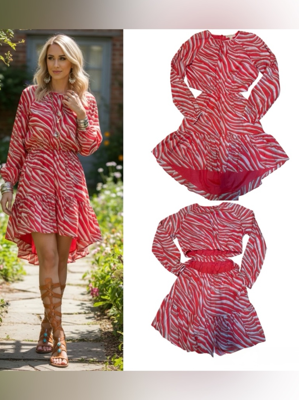 Michael Michael Kors Cotton Lawn Cutout Mini Dress In Zebra Geranium Red/Pink XL